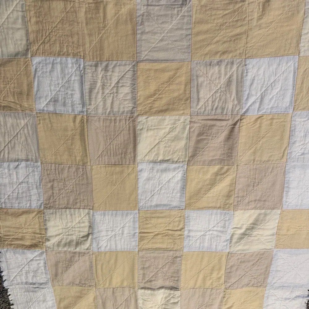 Handmade Patchwork Rag Quilt Blanket Nursery Toddler Blue Yellow Olive 53